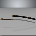 Traditional Samurai Sword Weapon With Curved Steel Blade Wooden Handle And Gold Decorative Accents