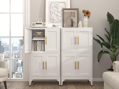 Simple American Style Living Room Bookcase Storage Cabinet Iron Cabinet Imitation Wooden Cabinet Sideboard 3d model