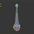 Tall Blue Glass Vase With Intricate Golden Swirl Patterns And Geometric Base