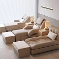 Modern Beige Leather Massage Chairs With Ottomans Lamps And Plants In Comfortable Room
