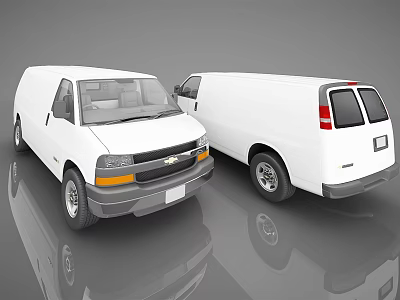 White Chevrolet Cargo Vans Front And Rear Views With Reflective Surfaces 3d model