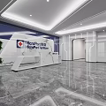 Modern Office Reception Desk in MicroPort Medical Lobby with Marble Floor Green Plant and Lighting