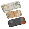 Modern Sectional Sofas In Different Styles And Colors With Pillows And Blankets 3d model