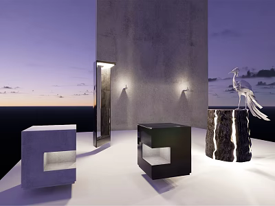 Modern Outdoor Lights With Wall Mounted And Floor Lamps In Twilight Concrete Setting 3d model