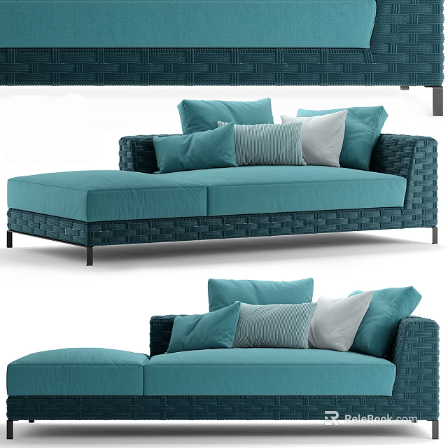 Modern Teal Woven Two Seater Sofa With Soft Pillows And Elegant Design 3d model