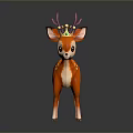 Cute 3D Model Orange Deer With Purple Antlers Colorful Balls And White Flower Patterns