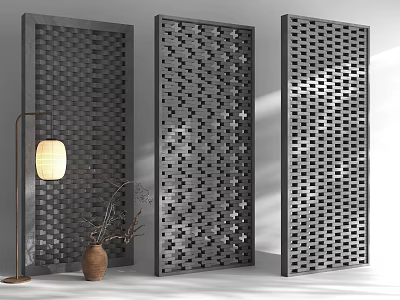 New Chinese Style Brick and Tile Partition Lattice Partition Leisure Chair Hollow Brick Cement Brick 3d model