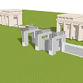 Symmetrical Entrance Gate Design With Classical Columns And Metal Railings