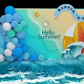 Summer Themed Decorations With Balloons Popsicle Backdrop Seashell Star Surfboard And Waves