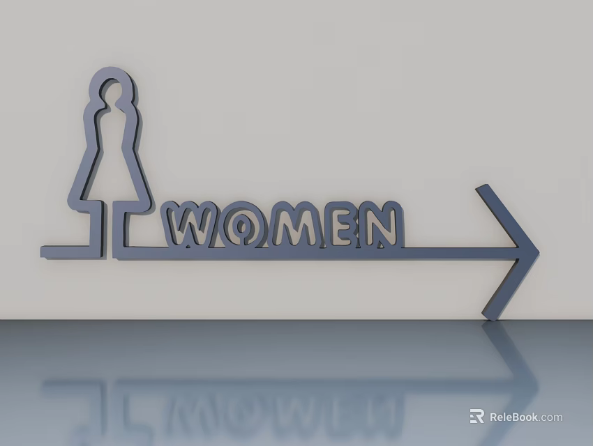 Swing Door With Women Symbol And Directional Arrow For Public Restroom Design 3d model 