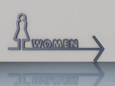 Swing Door With Women Symbol And Directional Arrow For Public Restroom Design 3d model