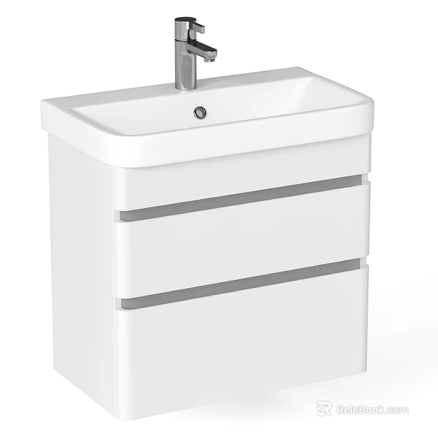 White Washbasin Vanity with Drawers and Silver Faucet in Modern Bathroom 3d model 