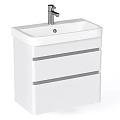 White Washbasin Vanity with Drawers and Silver Faucet in Modern Bathroom