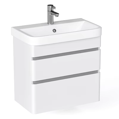 White Washbasin Vanity with Drawers and Silver Faucet in Modern Bathroom 3d model