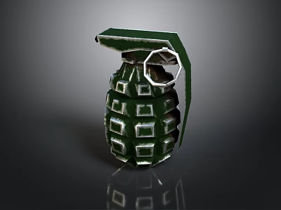 Green Military Grenade With Square Pattern And Fuse Design 3D Rendered Weapon On Dark Background 3d model