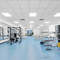 Modern Spacious Fitness Gym Interior With Blue Floor Mirror Walls Bright Lighting And Workout Equipment