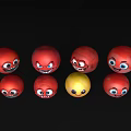 Cartoon Style Decorative Ornament Set With Red And Yellow Spherical Pieces And Expressions