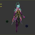 Elaborate Fantasy Character With Green Glowing Armor Horns Dual Weapons And Floating Spheres
