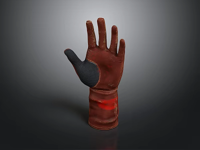 Brown Leather Glove With Black Palm Area And Red Accent For Daily Use 3d model