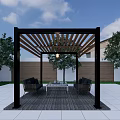 Modern Wooden Pergola Design For Outdoor Patio Seating Area With Trees And Grass