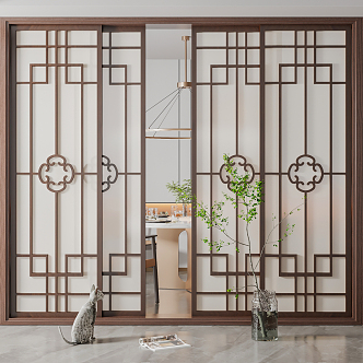 New Chinese-style sliding door 3d model