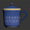 Blue Storage Jar With Gold Rim And Decorative Patterns For Home Use