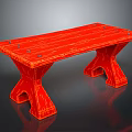 Red Wooden Bench With Planked Top And Carved Legs Sturdy Structure Design