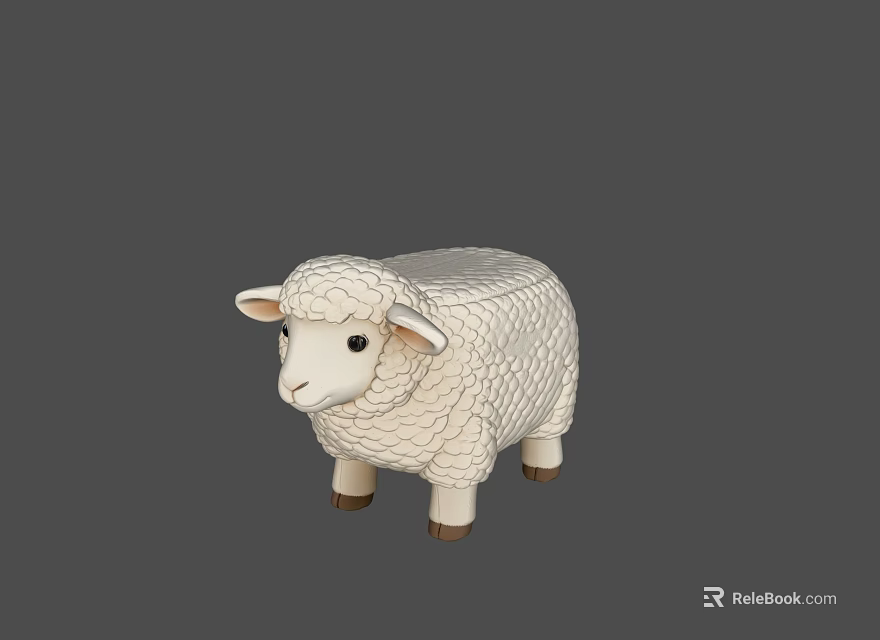 Cute Sheep Shaped Stool With White Plush Fabric And Wooden Legs 3d model 
