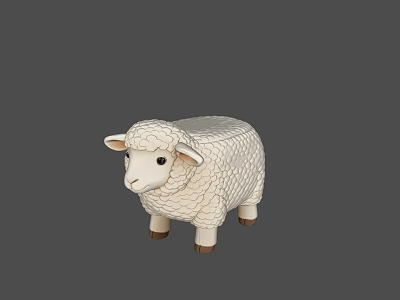 Cute Sheep Shaped Stool With White Plush Fabric And Wooden Legs 3d model