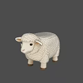 Cute Sheep Shaped Stool With White Plush Fabric And Wooden Legs