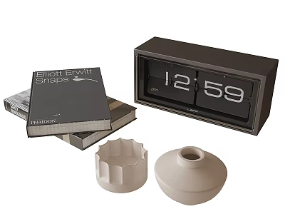 Modern Decorative Ornament Set With Flip Clock Books And Ceramic Vases 3d model
