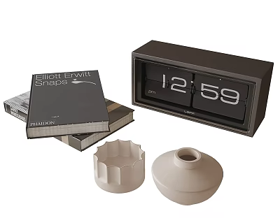 Modern Decorative Ornament Set With Flip Clock Books And Ceramic Vases 3d model