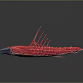 Red Spiked Fish Like Sculpture With Streamlined Body And Sharp Fins