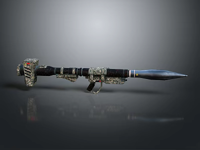 Ornate Decorative Weapon With Intricate Metal Carvings And Red Accent Details 3d model