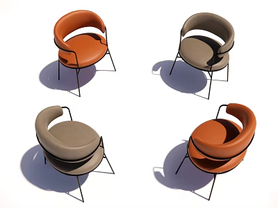 Modern Leisure Chairs With Orange and Gray Curved Backrest and Metal Legs 3d model