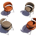 Modern Leisure Chairs With Orange and Gray Curved Backrest and Metal Legs