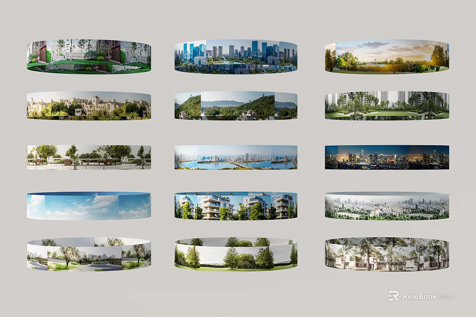 Scenic Natural Landscapes With Green Parks Trees Lakes And Urban Skylines 3d model 