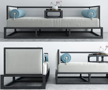 New Chinese-style Rohan Bed Multi-person Sofa 3d model