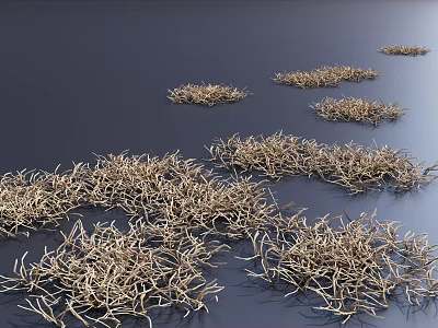 Dry Withered Grass Like Plants in Irregular Clumps Distributed on Dark Background 3d model