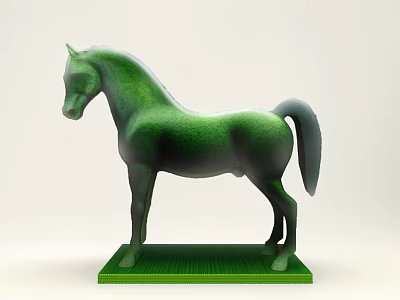 Carved Green Horse Sculpture Artistic Design With Green Base Platform 3d model