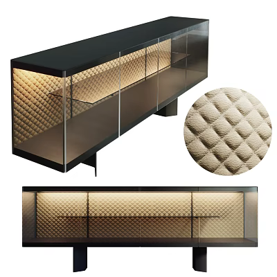 Modern Entryway Cabinet Sideboard With Black Frame Glass Doors And Quilted Texture Lighting 3d model