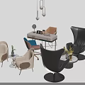 Modern Table And Chair Set With Armchairs Side Tables And Decorative Plants
