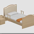 Single Bed With Wooden Frame Light Colored Headboard And Nightstand White Pillow Orange Blanket