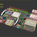 Modern Electronic Circuit Board With USB Ports Microchip Green Headers And Electronic Components 3d model