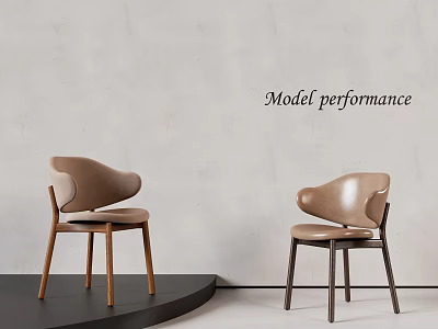 Beige Dining Chairs With Curved Backrest And Wooden Legs Light Wall Display Scene 3d model