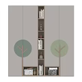 Modern Style Wardrobe with Wooden Frame Light Green Circular Panels and Open Storage Shelves