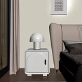 White Modern Bedside Table With Mushroom Shaped Lamp In Bedroom Setting 3d model