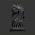 Metallic Chess Knight Sculpture With Intricate Design And Decorative Base
