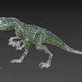 3D Velociraptor Dinosaur Model With Green Blue Striped Skin On Black Background
