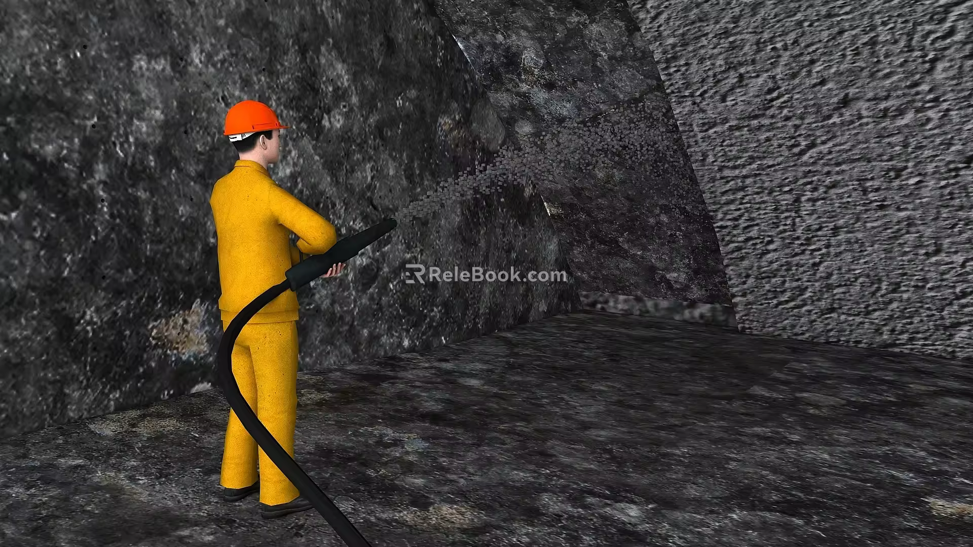Scene roaming shotcrete jet tunnel worker labor construction animation 3d model